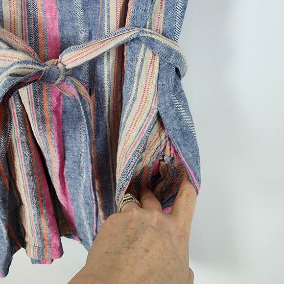 Soho Elastic Neck Mini Dress Size XS Pink Blue Striped Linen Blend Relaxed Fit - Picture 6 of 13
